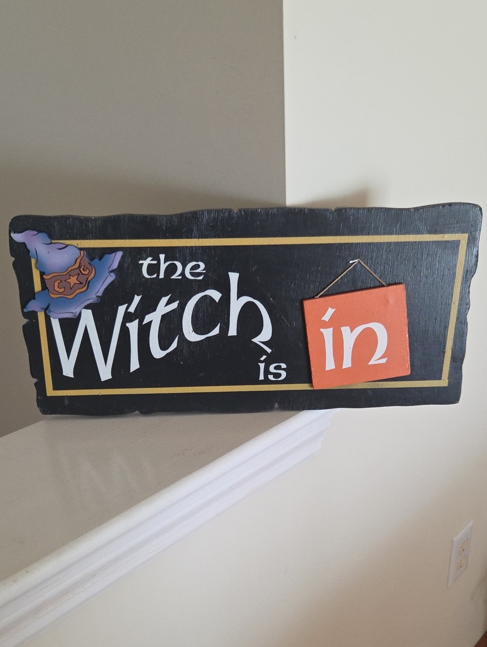 The Witch Is In/Out Decorative Wall Sign - Black & Orange